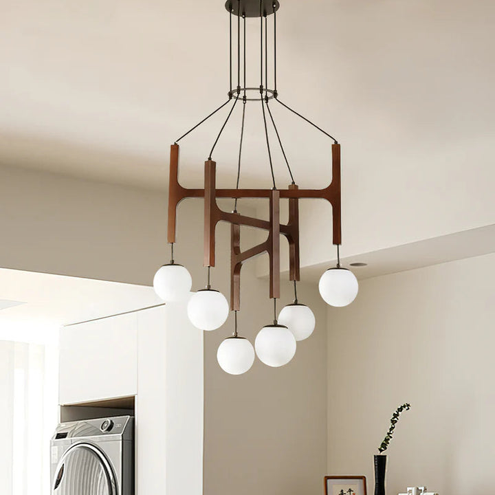 Hakka Modern Geometric Wooden Chandelier