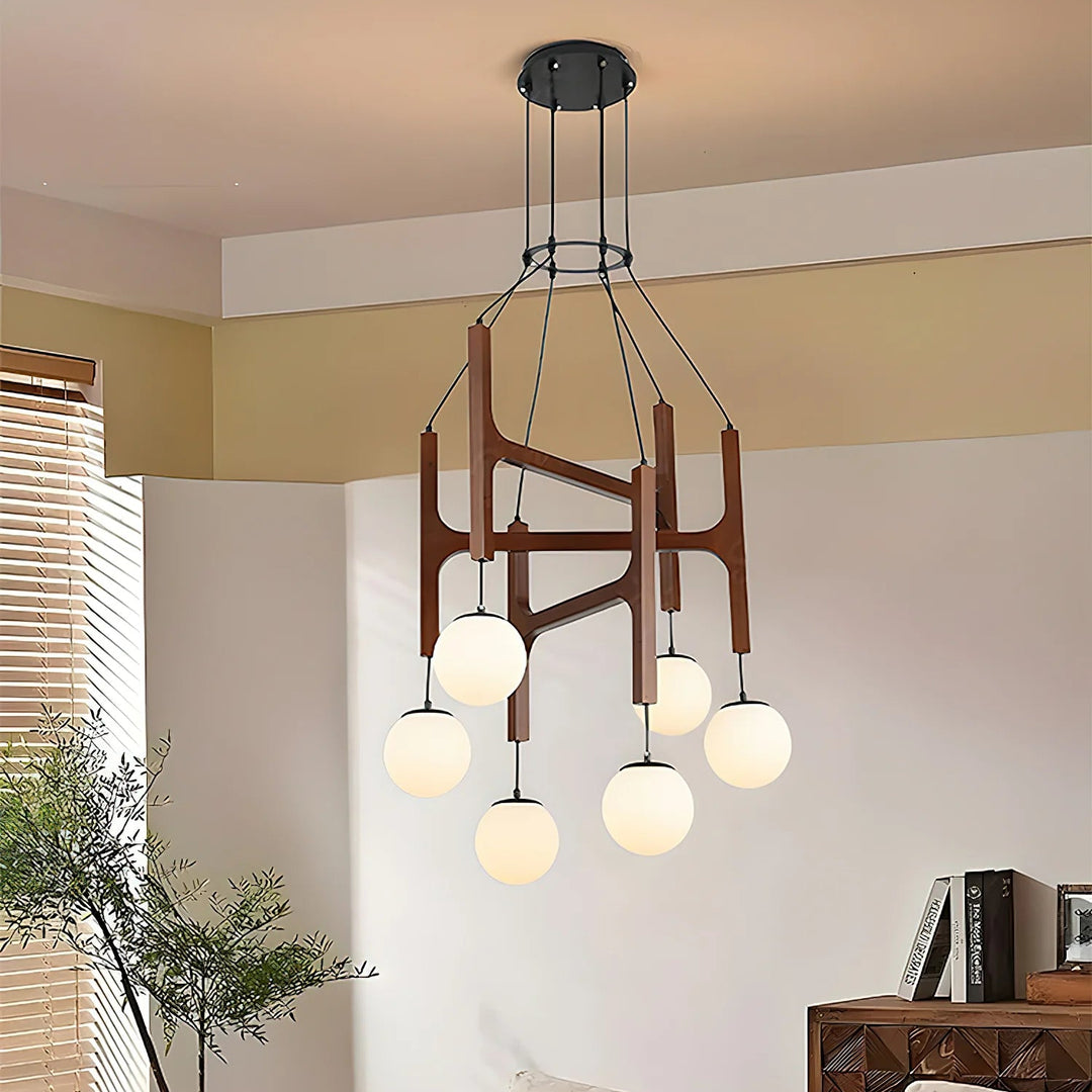 Hakka Modern Geometric Wooden Chandelier