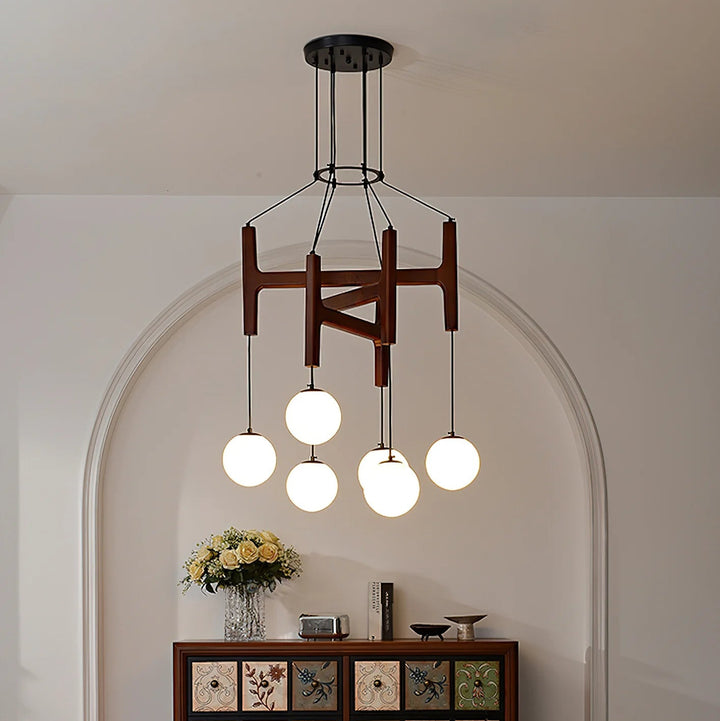 Hakka Modern Geometric Wooden Chandelier