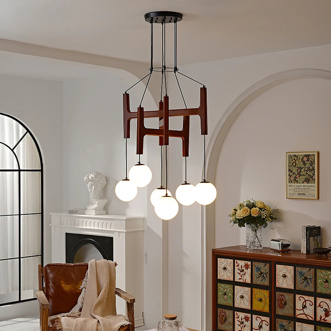 Hakka Modern Geometric Wooden Chandelier