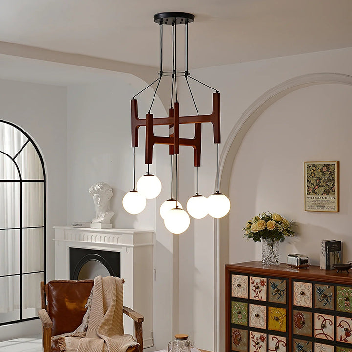 Hakka Modern Geometric Wooden Chandelier