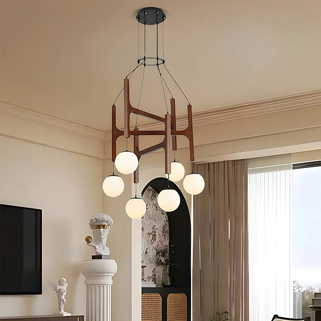 Hakka Modern Geometric Wooden Chandelier