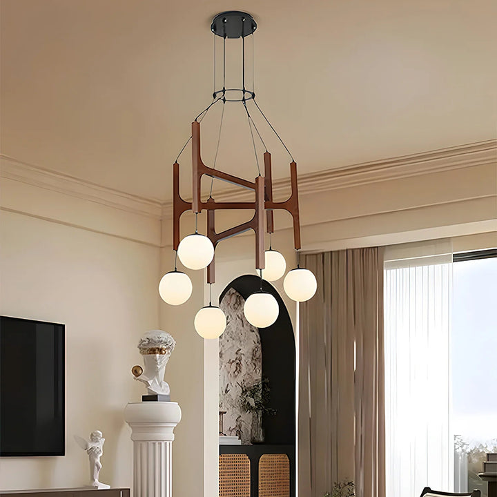 Hakka Modern Geometric Wooden Chandelier