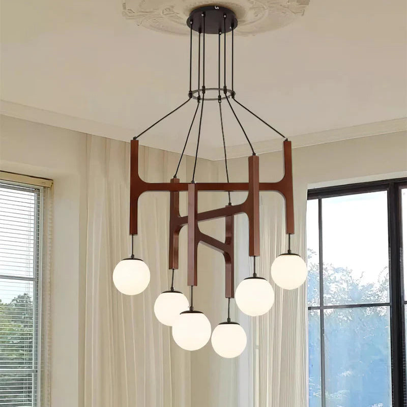 Hakka Modern Geometric Wooden Chandelier