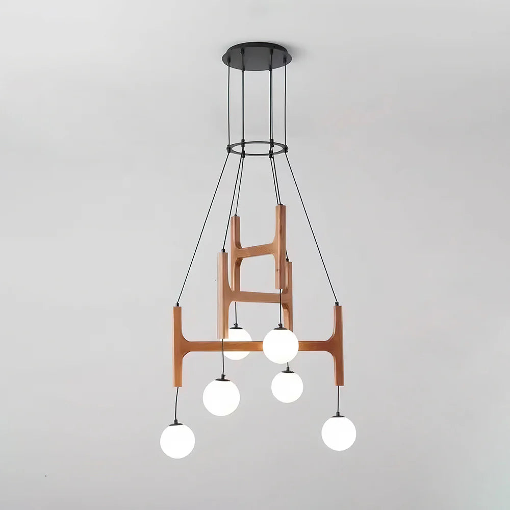 Hakka Modern Geometric Wooden Chandelier