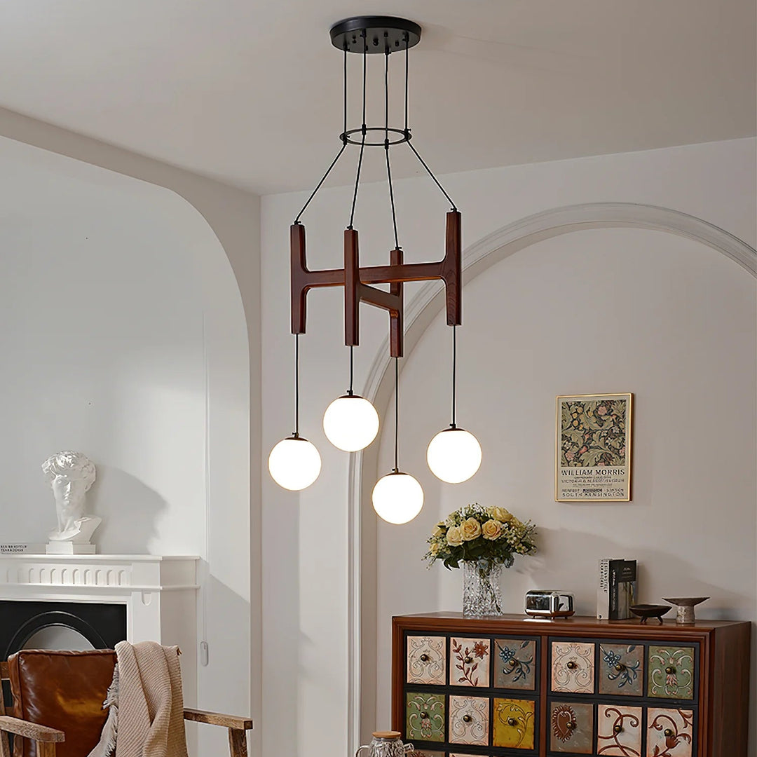 Hakka Modern Geometric Wooden Chandelier