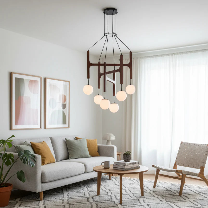 Hakka Modern Geometric Wooden Chandelier