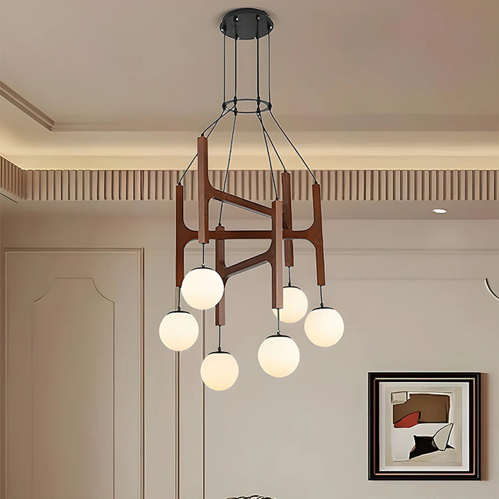 Hakka Modern Geometric Wooden Chandelier