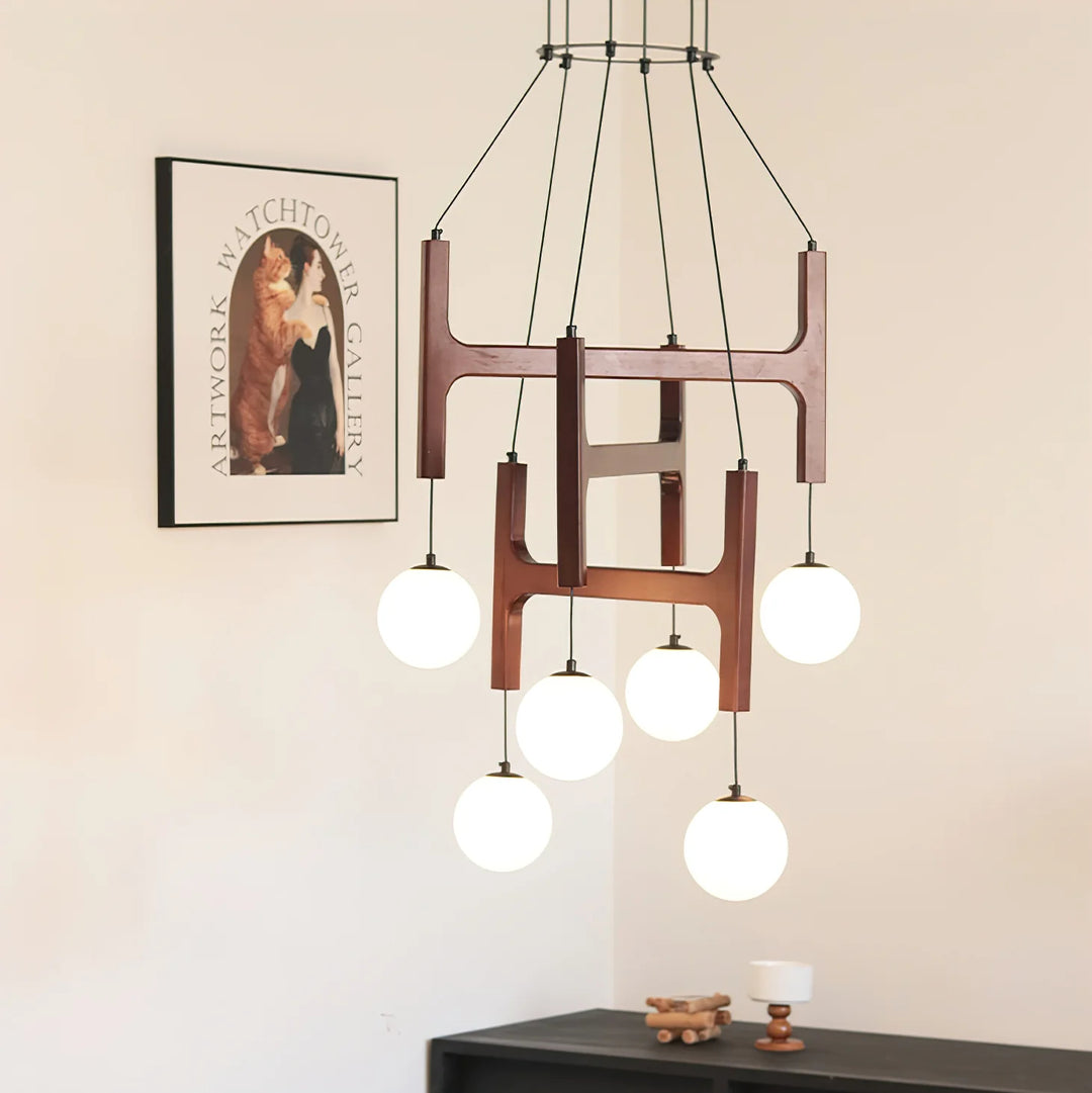 Hakka Modern Geometric Wooden Chandelier