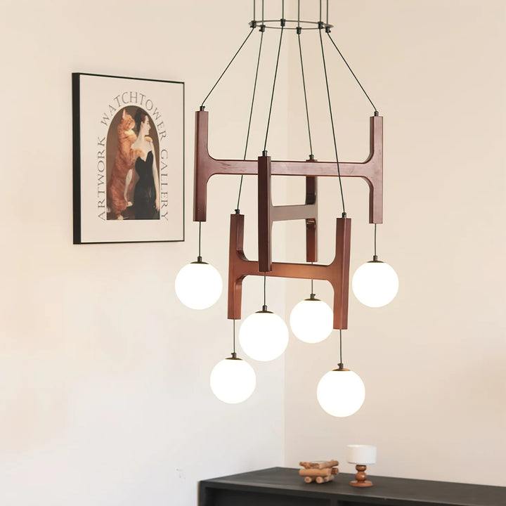 Hakka Modern Geometric Wooden Chandelier