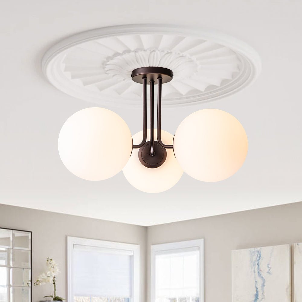 LightFixturesUSA-Modern 3-Light Opal Glass Globe Ceiling Light-Ceiling Light-Orb Rubbed Bronze-
